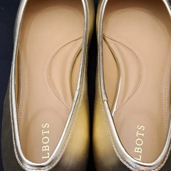 Talbots Shiny Gold Tone Leather Ballet Flats with Bow Size 10.5 M NWOT - Picture 10 of 12